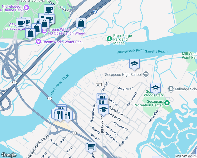 map of restaurants, bars, coffee shops, grocery stores, and more near in Secaucus