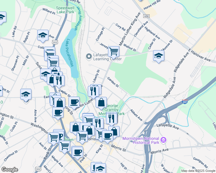 map of restaurants, bars, coffee shops, grocery stores, and more near 31 Martin Luther King Avenue in Morristown