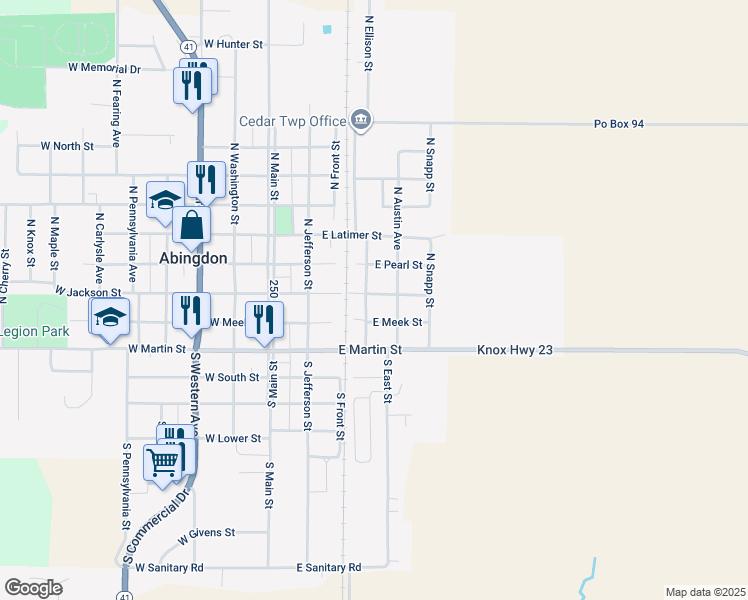 map of restaurants, bars, coffee shops, grocery stores, and more near 100-198 N Harshbarger in Abingdon