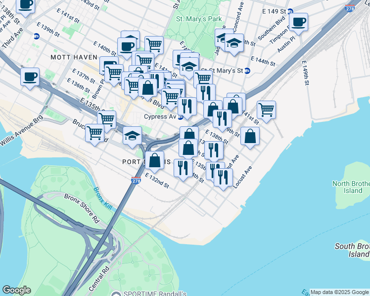 map of restaurants, bars, coffee shops, grocery stores, and more near 183 Willow Avenue in The Bronx