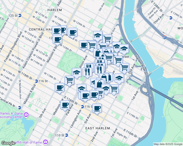 map of restaurants, bars, coffee shops, grocery stores, and more near in New York