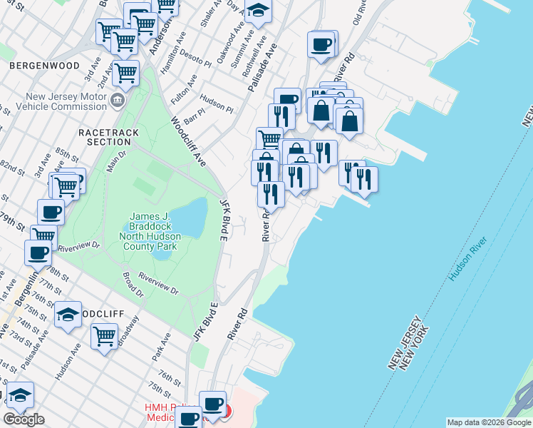 map of restaurants, bars, coffee shops, grocery stores, and more near 4 Pembroke Place in Edgewater