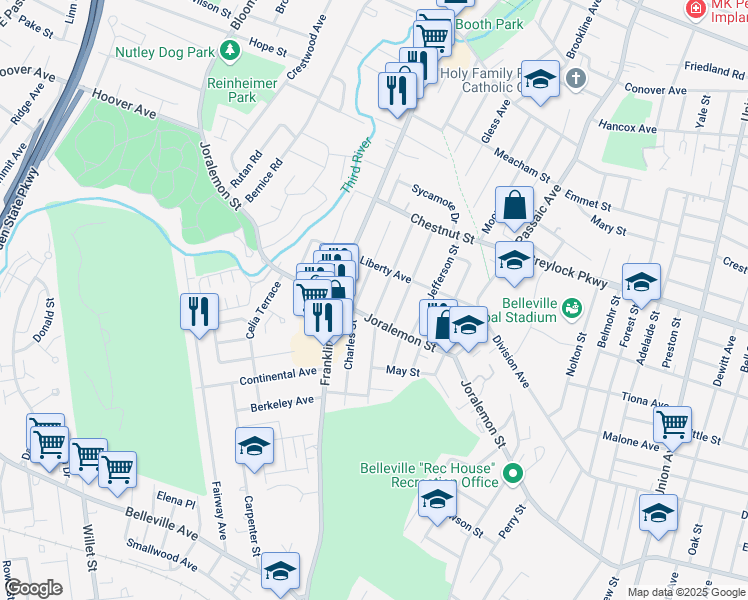 map of restaurants, bars, coffee shops, grocery stores, and more near 16 Ligham Street in Belleville