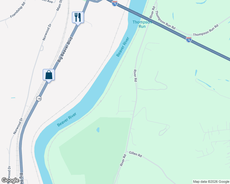 map of restaurants, bars, coffee shops, grocery stores, and more near 4122 River Road in Beaver Falls