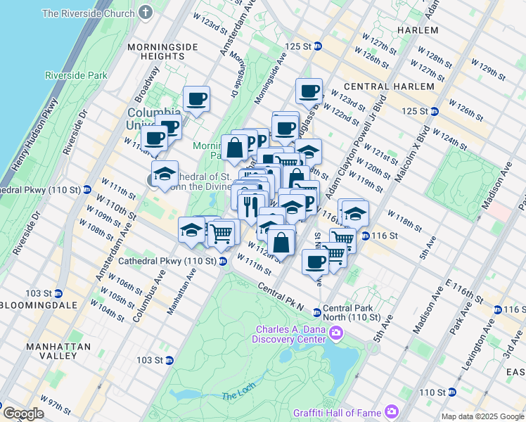 map of restaurants, bars, coffee shops, grocery stores, and more near in New York