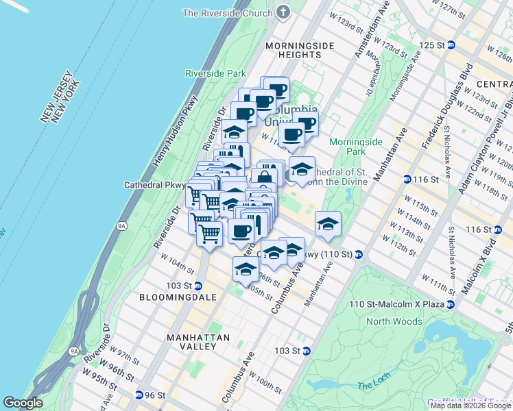 map of restaurants, bars, coffee shops, grocery stores, and more near in New York