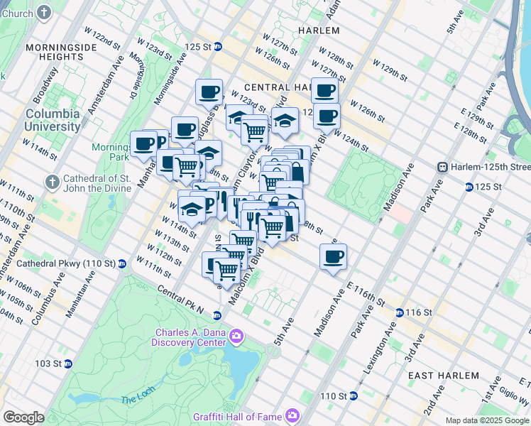 map of restaurants, bars, coffee shops, grocery stores, and more near in New York