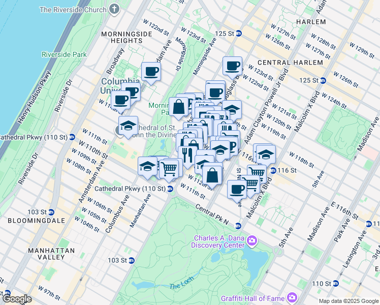 map of restaurants, bars, coffee shops, grocery stores, and more near in New York