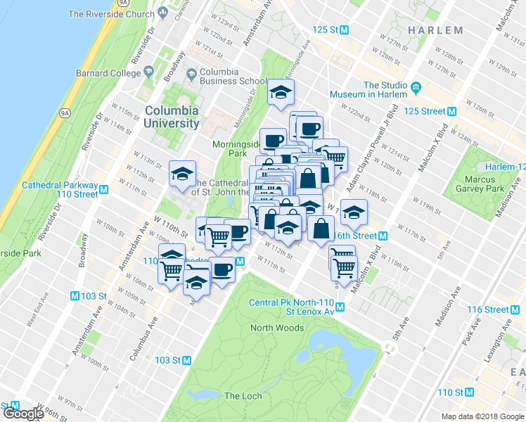map of restaurants, bars, coffee shops, grocery stores, and more near in New York