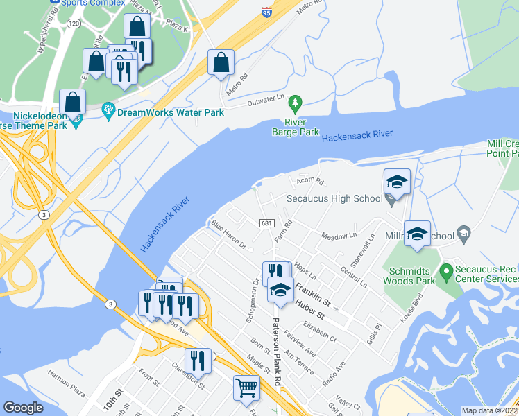 map of restaurants, bars, coffee shops, grocery stores, and more near in Secaucus