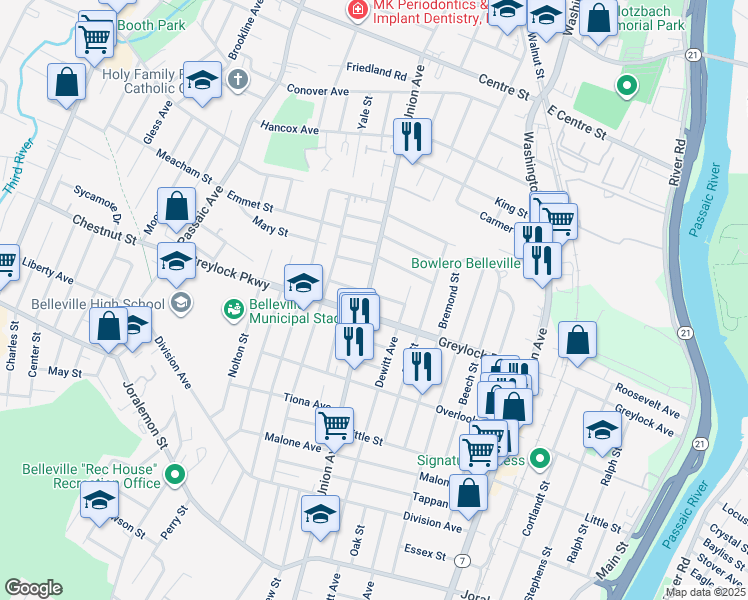 map of restaurants, bars, coffee shops, grocery stores, and more near 330 Greylock Parkway in Belleville