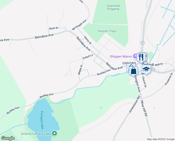 map of restaurants, bars, coffee shops, grocery stores, and more near 41 Pine Street in Oxford