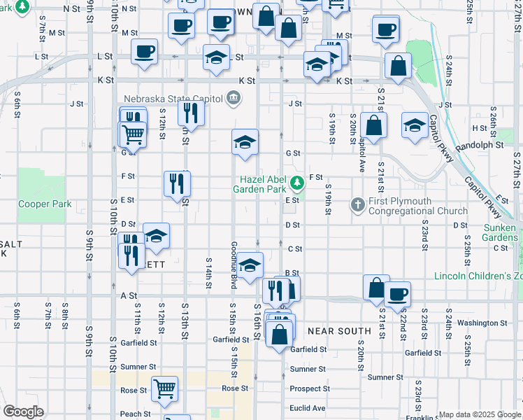 map of restaurants, bars, coffee shops, grocery stores, and more near in Lincoln