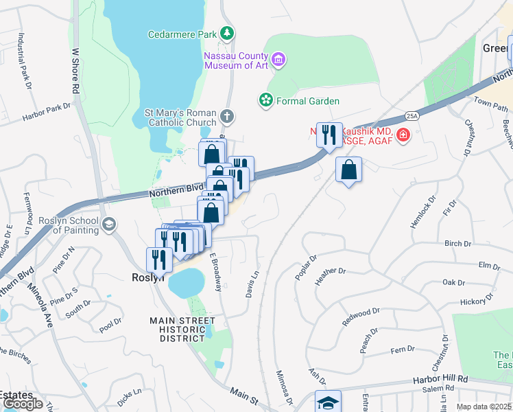 map of restaurants, bars, coffee shops, grocery stores, and more near 28 MacKay Way in Roslyn