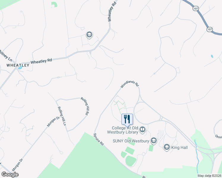 map of restaurants, bars, coffee shops, grocery stores, and more near 47 Valley Road in Old Westbury