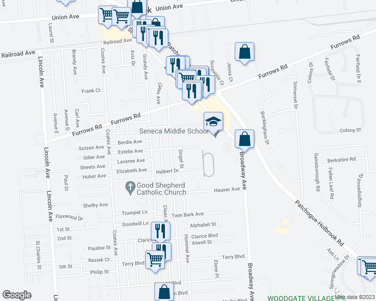 map of restaurants, bars, coffee shops, grocery stores, and more near 360 Carnegie Boulevard in Holbrook