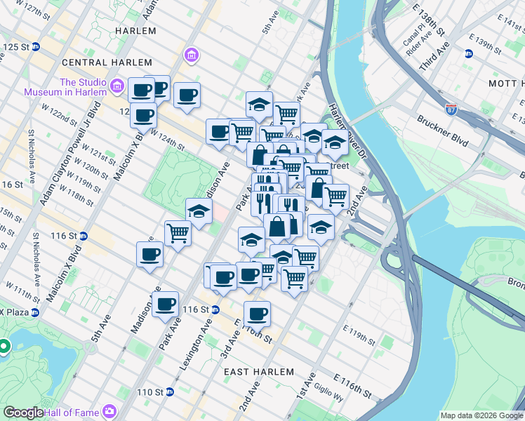 map of restaurants, bars, coffee shops, grocery stores, and more near in New York