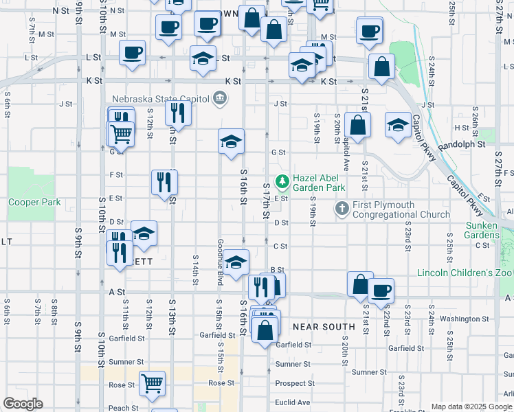 map of restaurants, bars, coffee shops, grocery stores, and more near in Lincoln