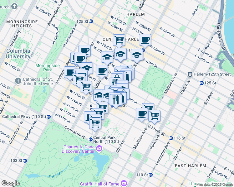 map of restaurants, bars, coffee shops, grocery stores, and more near in New York