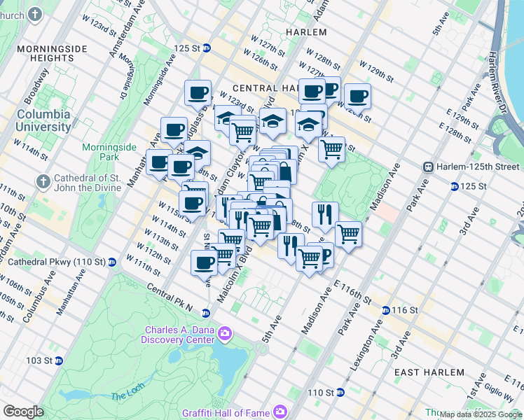 map of restaurants, bars, coffee shops, grocery stores, and more near in New York
