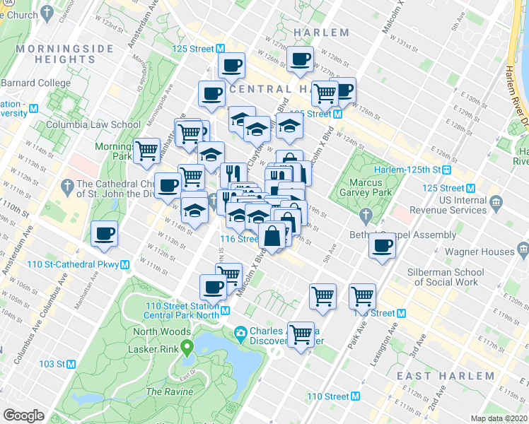 map of restaurants, bars, coffee shops, grocery stores, and more near in New York