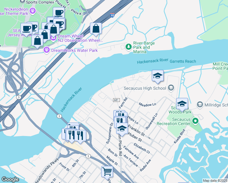 map of restaurants, bars, coffee shops, grocery stores, and more near in Secaucus