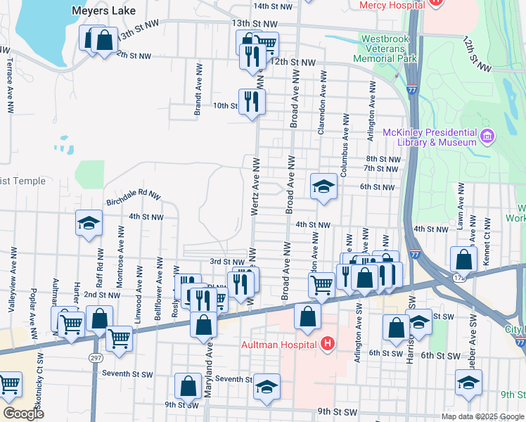 map of restaurants, bars, coffee shops, grocery stores, and more near 2901 4th Street Northwest in Canton