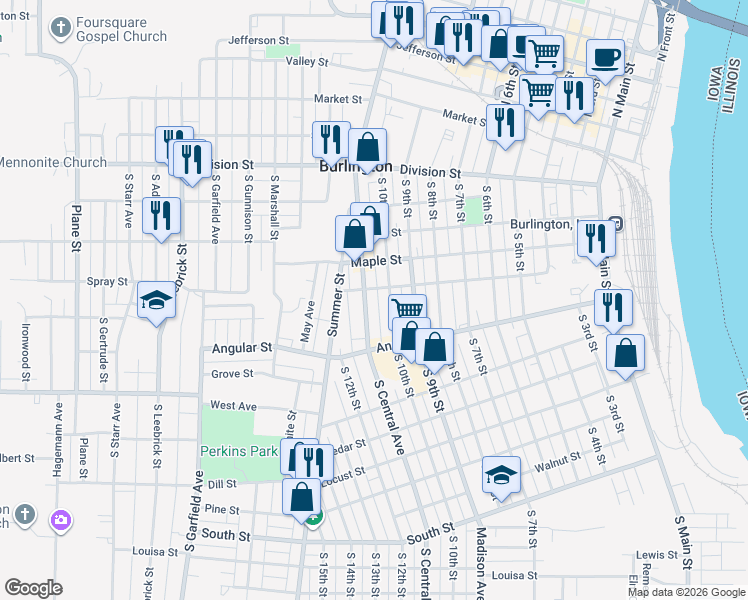 map of restaurants, bars, coffee shops, grocery stores, and more near 519 South 10th Street in Burlington