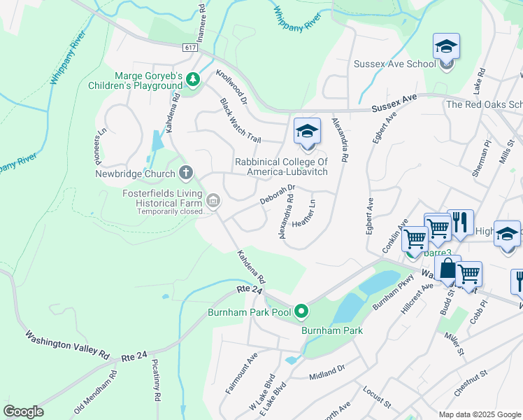 map of restaurants, bars, coffee shops, grocery stores, and more near 22 Wheatsheaf Farm Road in Morristown