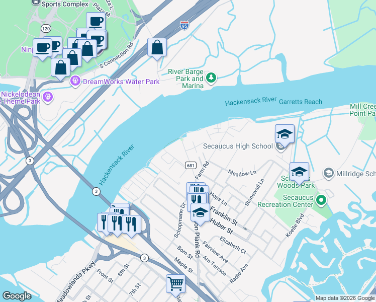 map of restaurants, bars, coffee shops, grocery stores, and more near in Secaucus