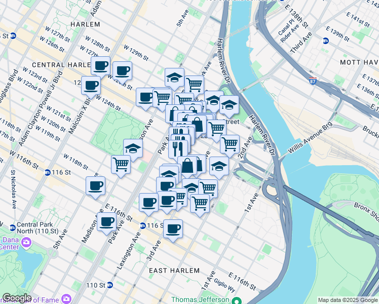 map of restaurants, bars, coffee shops, grocery stores, and more near in New York