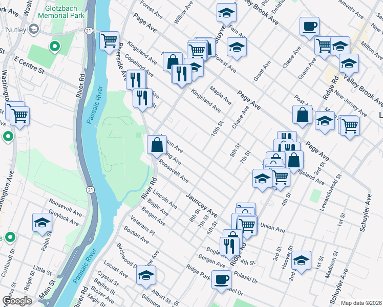 map of restaurants, bars, coffee shops, grocery stores, and more near 372 Wilson Avenue in Lyndhurst