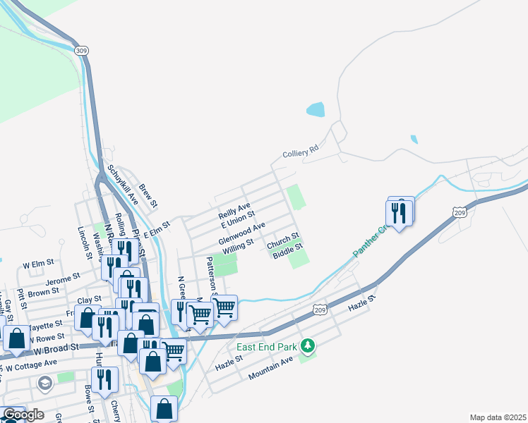 map of restaurants, bars, coffee shops, grocery stores, and more near 534 East Union Street in Tamaqua