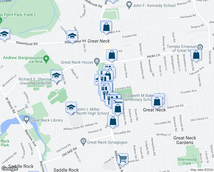 map of restaurants, bars, coffee shops, grocery stores, and more near 623 Middle Neck Road in Great Neck