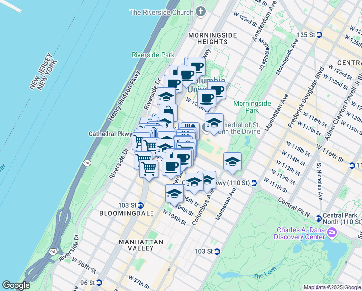 map of restaurants, bars, coffee shops, grocery stores, and more near in New York