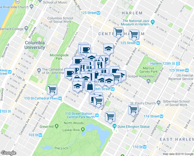 map of restaurants, bars, coffee shops, grocery stores, and more near in New York
