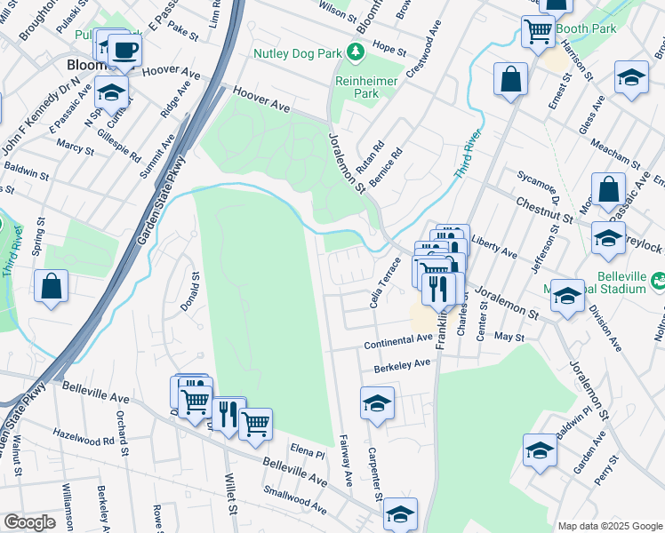 map of restaurants, bars, coffee shops, grocery stores, and more near 166 Fairway Avenue in Belleville