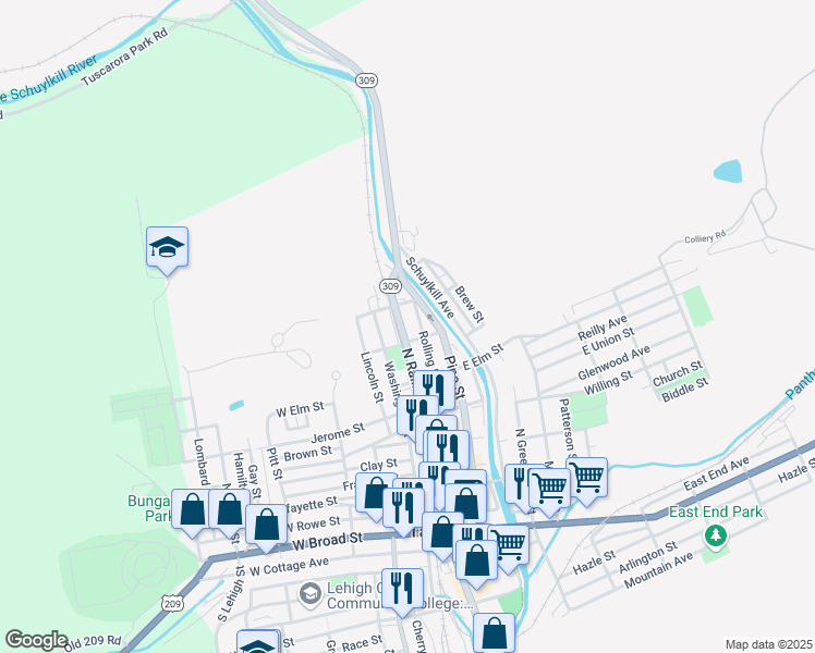 map of restaurants, bars, coffee shops, grocery stores, and more near 24 Vine Street in Tamaqua