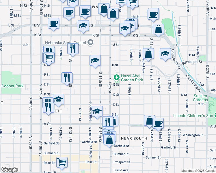 map of restaurants, bars, coffee shops, grocery stores, and more near in Lincoln