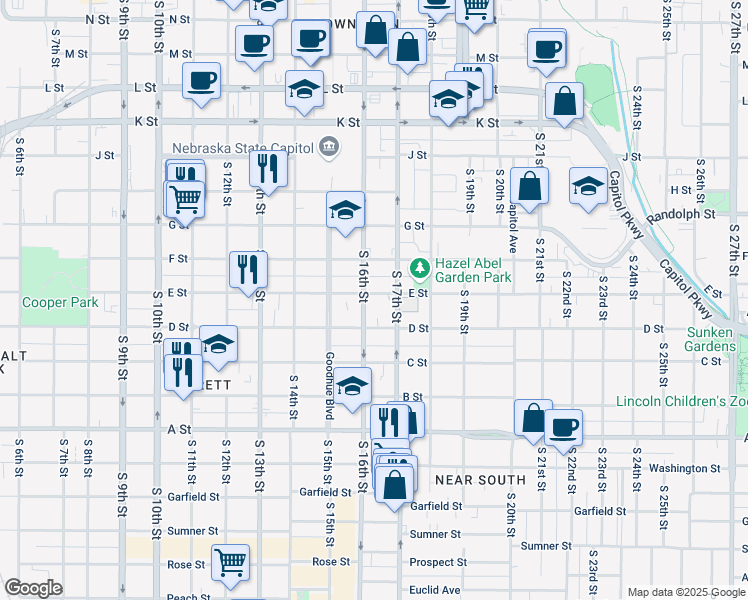 map of restaurants, bars, coffee shops, grocery stores, and more near in Lincoln