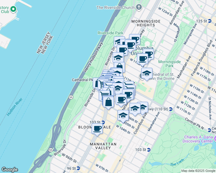 map of restaurants, bars, coffee shops, grocery stores, and more near in New York