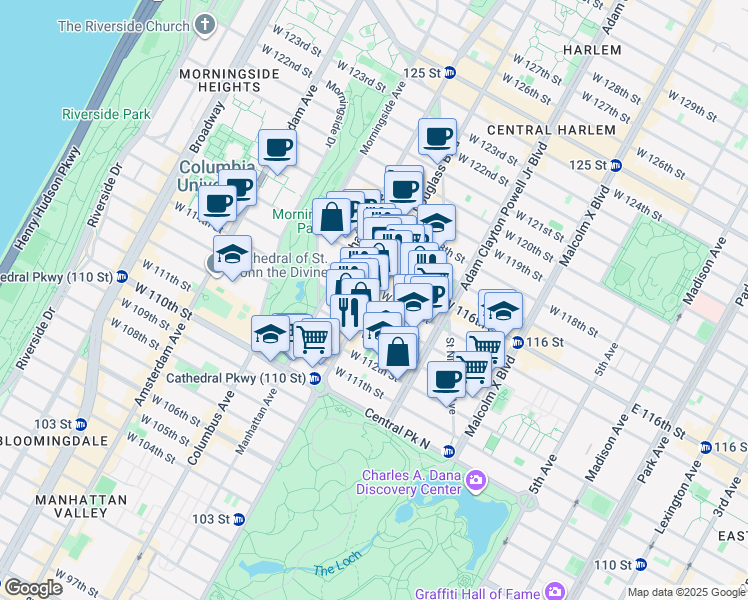 map of restaurants, bars, coffee shops, grocery stores, and more near in New York