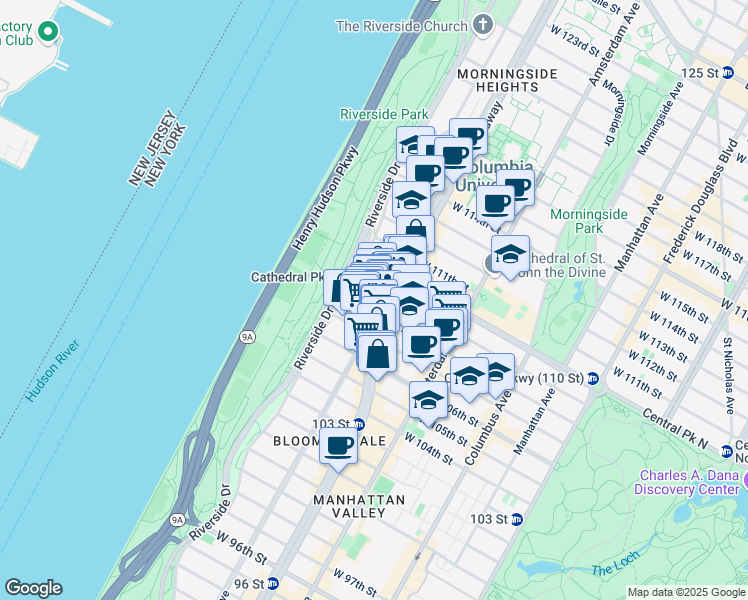 map of restaurants, bars, coffee shops, grocery stores, and more near in New York