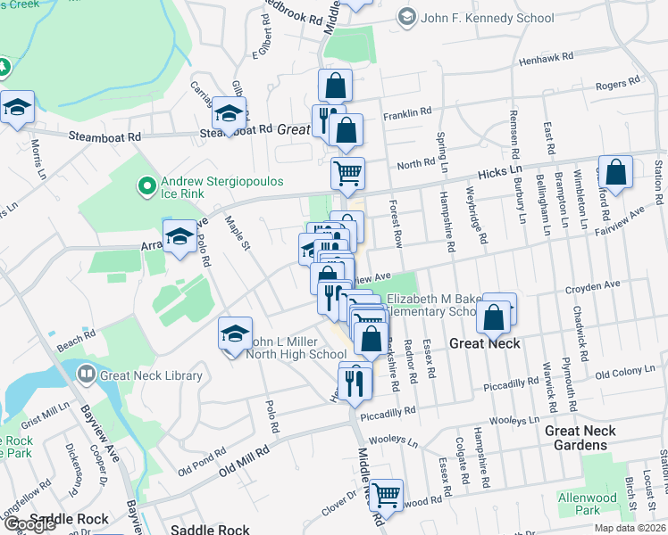 map of restaurants, bars, coffee shops, grocery stores, and more near 621 Middle Neck Road in Great Neck