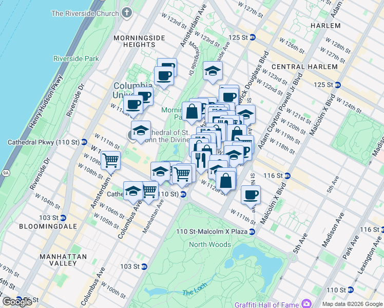 map of restaurants, bars, coffee shops, grocery stores, and more near in New York