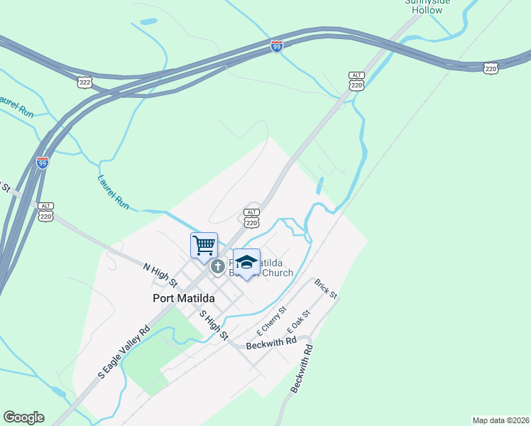map of restaurants, bars, coffee shops, grocery stores, and more near 602 East Plank Road in Port Matilda
