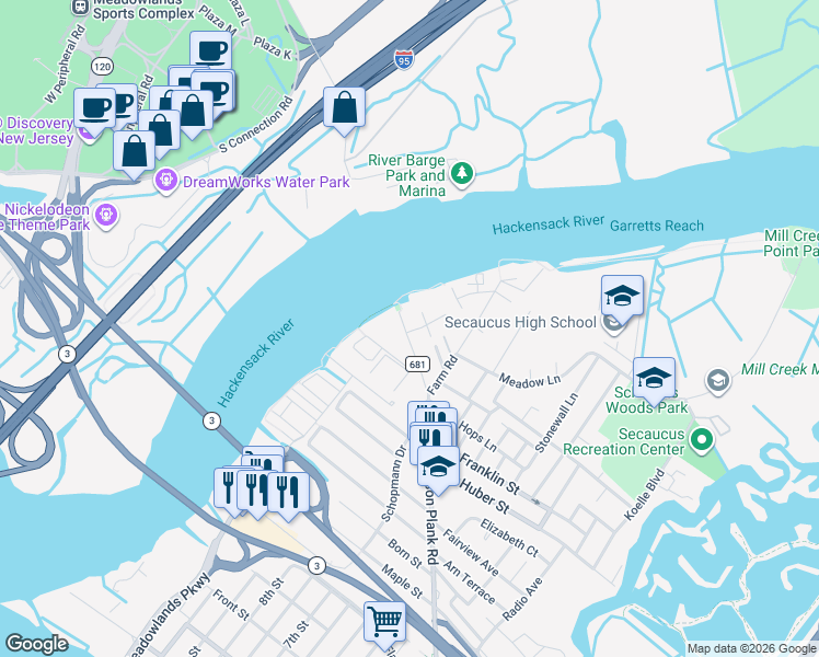 map of restaurants, bars, coffee shops, grocery stores, and more near in Secaucus