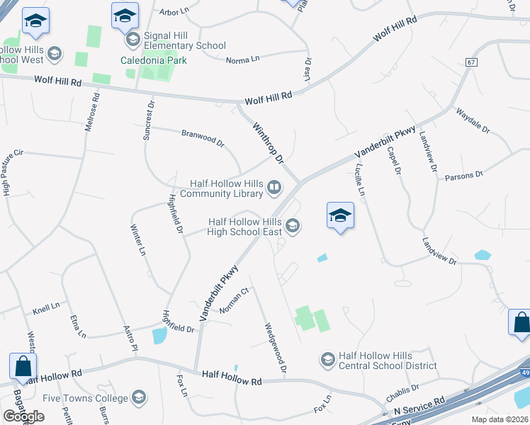 map of restaurants, bars, coffee shops, grocery stores, and more near 2 Farm View Drive in Dix Hills