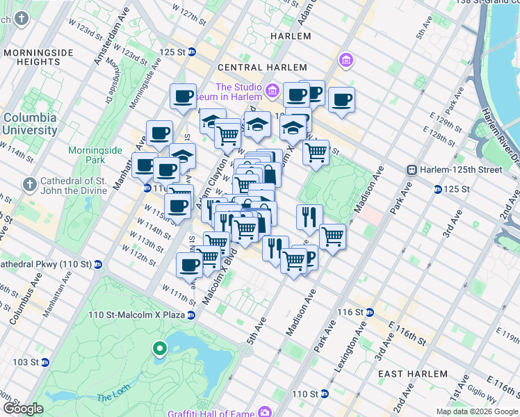 map of restaurants, bars, coffee shops, grocery stores, and more near in New York