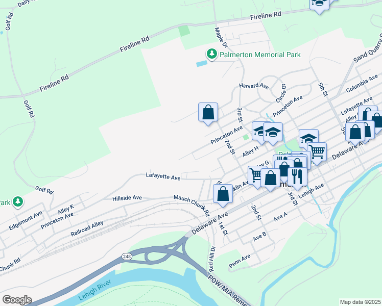 map of restaurants, bars, coffee shops, grocery stores, and more near 95 Princeton Avenue in Palmerton